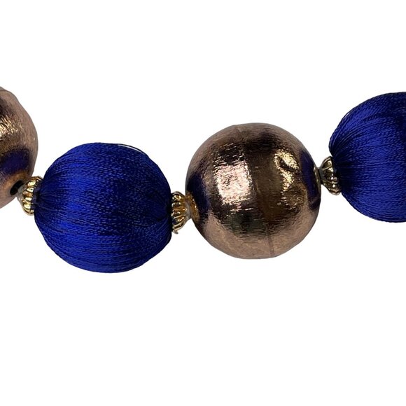 Blue Gold Beaded Statement Necklace Earrings Set Fashion Jewelry u - Picture 3 of 6